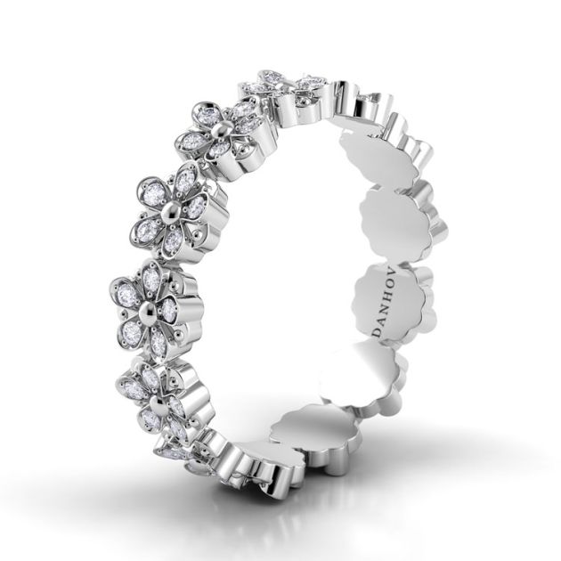 Danhov Petalo Floral Diamond Wedding Band in 14k White Gold