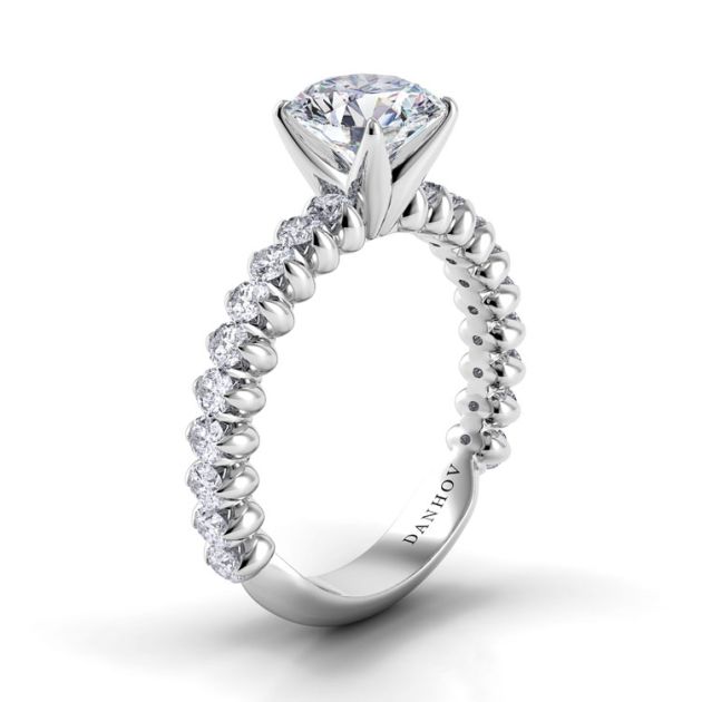 Danhov Petalo Twisted Shank Diamond Engagement Ring in 18k White Gold