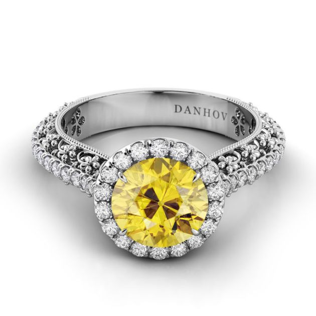 Danhov Petalo Yellow Tourmaline Diamond Engagement Ring in 14k White Gold
