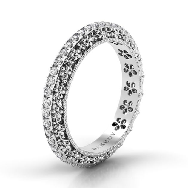 Danhov Petalo Floral Diamond Wedding Band in 14k White Gold