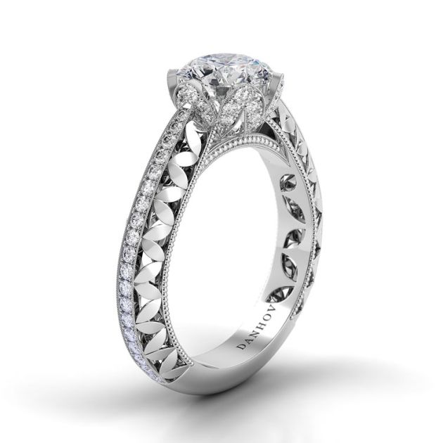 Danhov Petalo Floral Diamond Engagement Ring in 14k White Gold