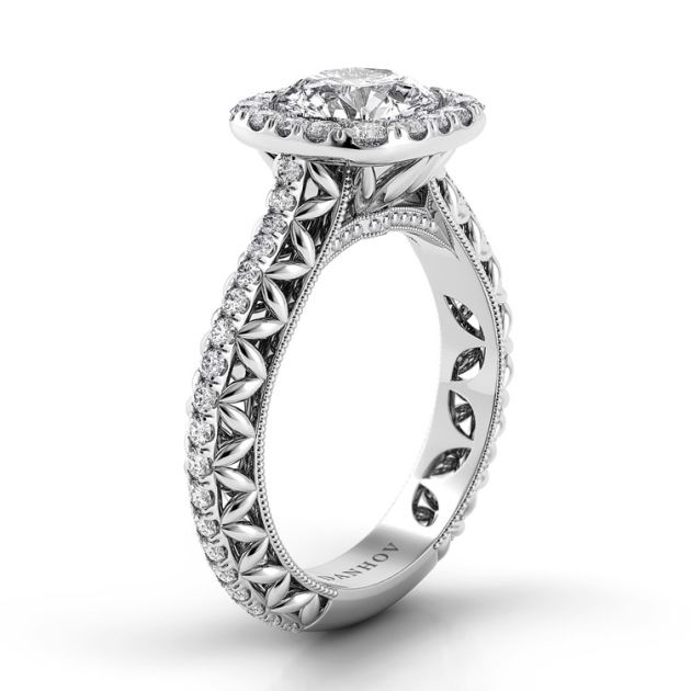 Danhov Petalo Single Shank Floral Engagement Ring in 14k White Gold