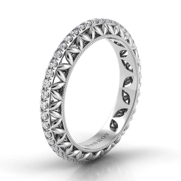 Danhov Petalo Single Shank Floral Wedding Ring in 14k White Gold