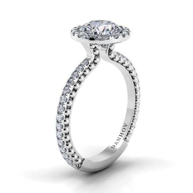 Danhov Petalo Round Diamond Engagement Ring in 14k White Gold