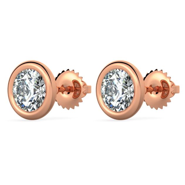 Bezel-Set Round Stud Earrings in 14k Rose Gold 