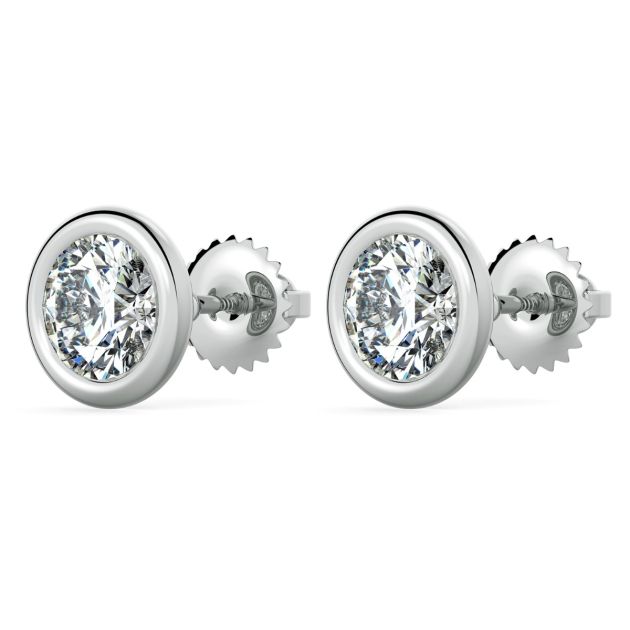 Bezel-Set Round Stud Earrings in 18k White Gold 
