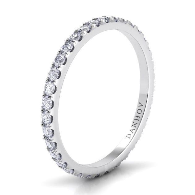 Danhov Per Lei Handmade Flat Diamond Wedding Band for Women in 14k White Gold