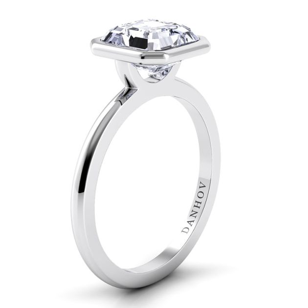 Danhov Per Lei Single Shank Asscher Engagement Ring in 14k White Gold