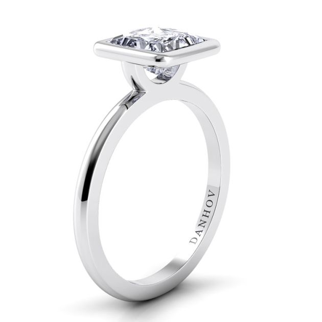 Danhov Per Lei Princess Cut Engagement Ring in 14k White Gold