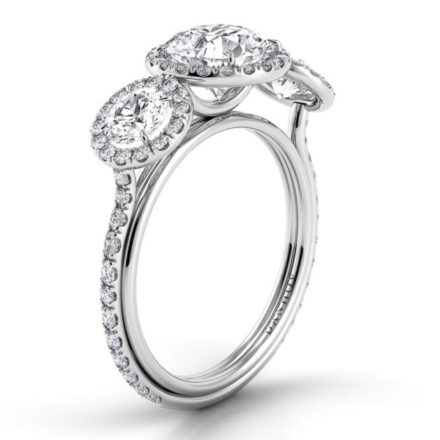 Danhov Per Lei Three Stone Engagement Ring in 14k White Gold