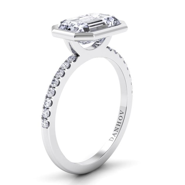 Danhov Per Lei Emerald Cut Engagement Ring in 14k White Gold