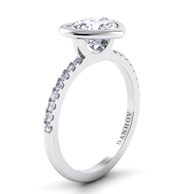 Danhov Per Lei Heart Shaped Diamond Engagement Ring in 14k White Gold