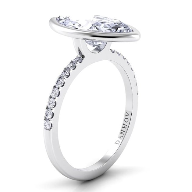 Danhov Per Lei Single Shank Marquise Engagement Ring in 14k White Gold