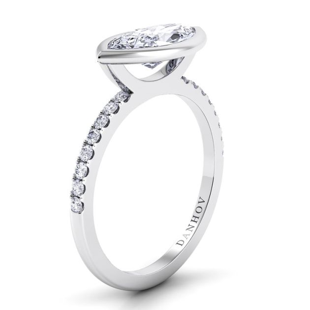 Danhov Per Lei Single Shank Marquise Engagement Ring in 14k White Gold
