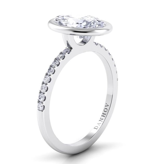 Danhov Per Lei Single Shank Oval Engagement Ring in 14k White Gold