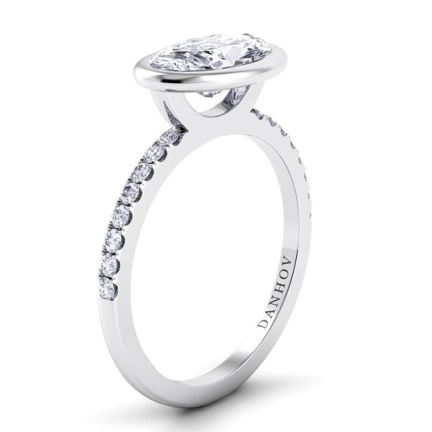 Danhov Per Lei Single Shank Oval Cut Diamond Engagement Ring in 14k White Gold