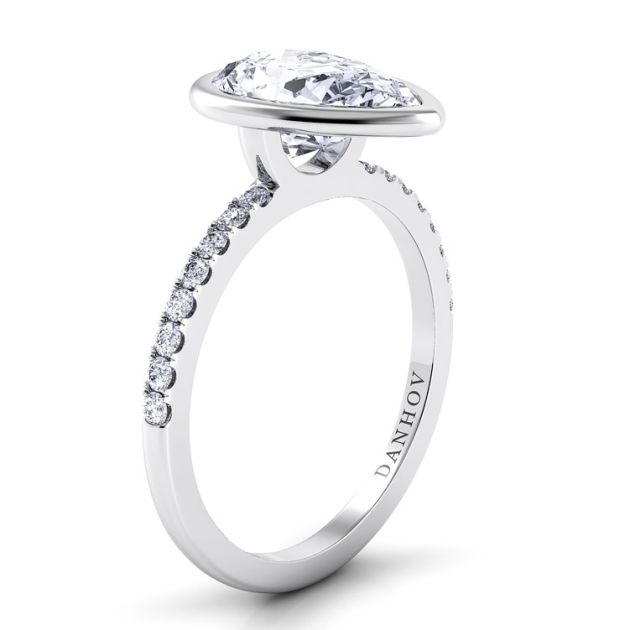 Danhov Per Lei Pear Diamond Engagement Ring in 14k White Gold
