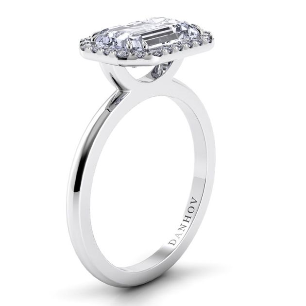 Danhov Per Lei Single Shank Emerald Engagement Ring in 14k White Gold