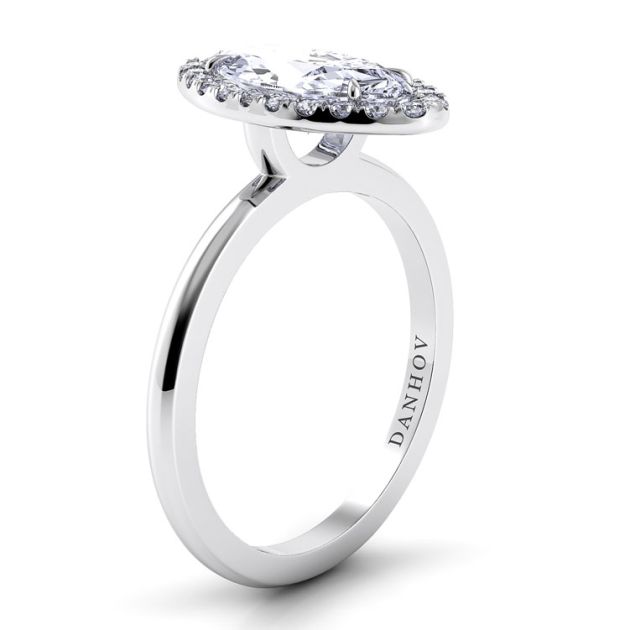 Danhov Per Lei Single Shank Marquise Engagement Ring in 14k White Gold