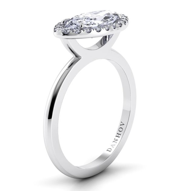 Danhov Per Lei Single Shank Marquise Engagement Ring in 14k White Gold