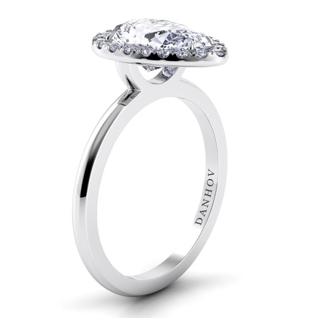 Danhov Per Lei Pear Engagement Ring with Halo in 14k White Gold