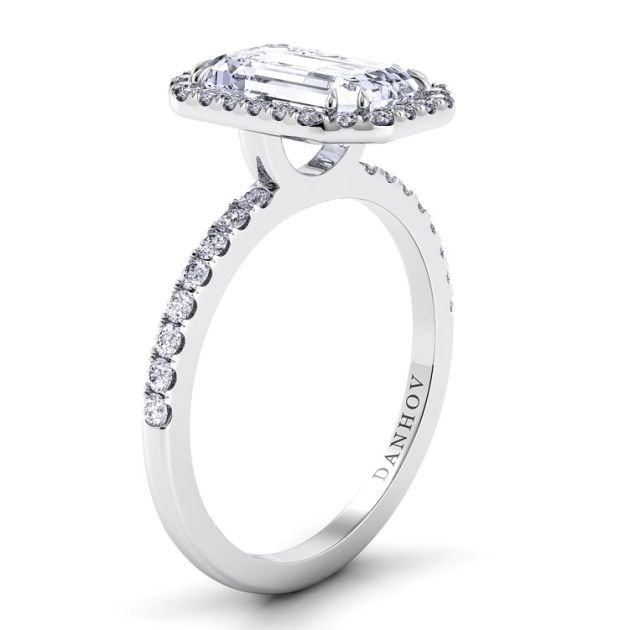 Danhov Per Lei Emerald Cut Engagement Ring in 14k White Gold