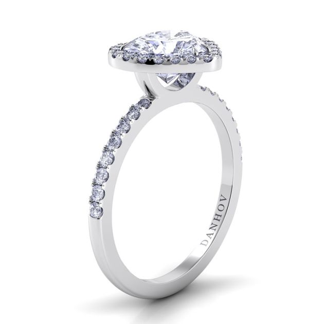 Danhov Per Lei Single Shank Heart Engagement Ring in 14k White Gold
