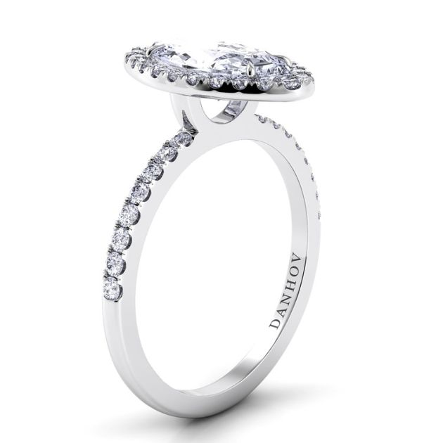 Danhov Per Lei Single Shank Marquise Engagement Ring in 14k White Gold