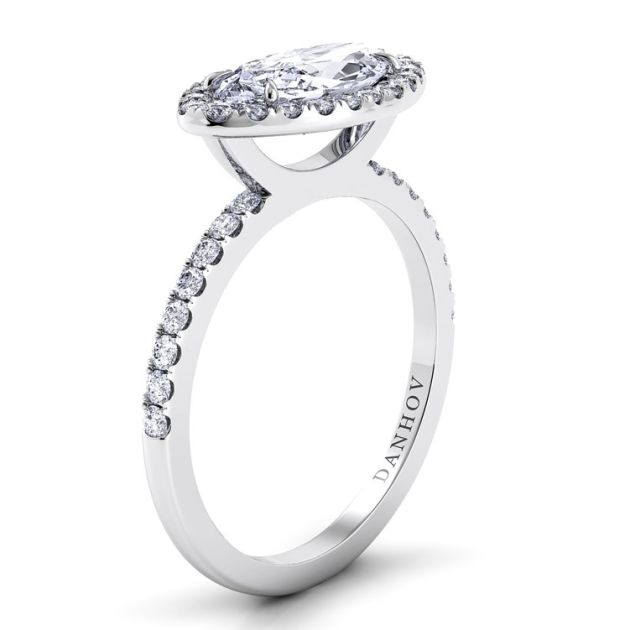 Danhov Per Lei Single Shank Marquise Engagement Ring in 14k White Gold