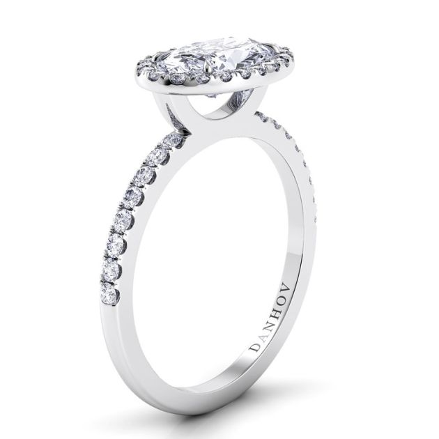 Danhov Per Lei Oval Engagement Ring with Halo in 14k White Gold