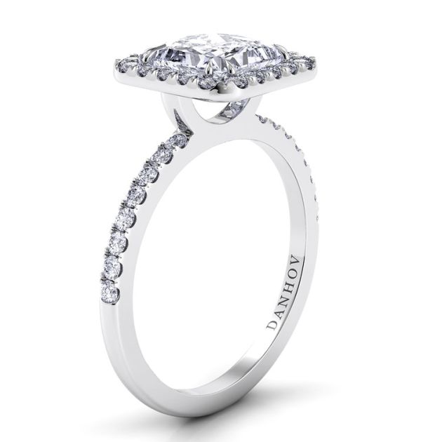 Danhov Per Lei Princess Cut Diamond Engagement Ring in 14k White Gold