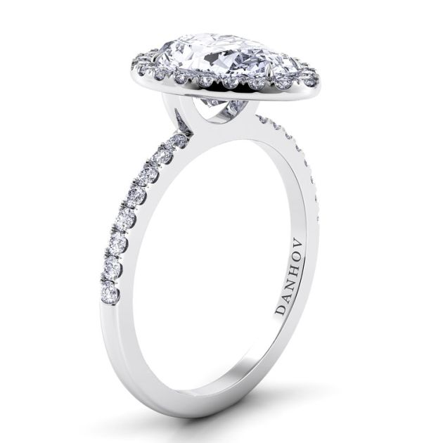 Danhov Per Lei Pear Shaped Diamond Engagement Ring in 14k White Gold