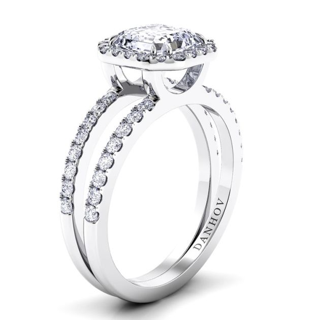 Danhov Per Lei Double Shank Asscher Engagement Ring in 14k White Gold