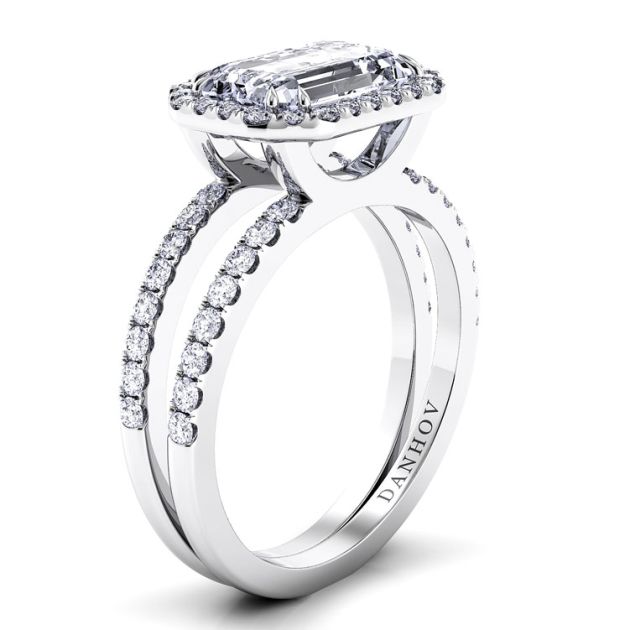 Danhov Per Lei Double Shank Emerald Engagement Ring in Platinum