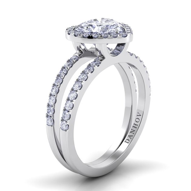 Danhov Per Lei Double Shank Heart Engagement Ring in 14k White Gold