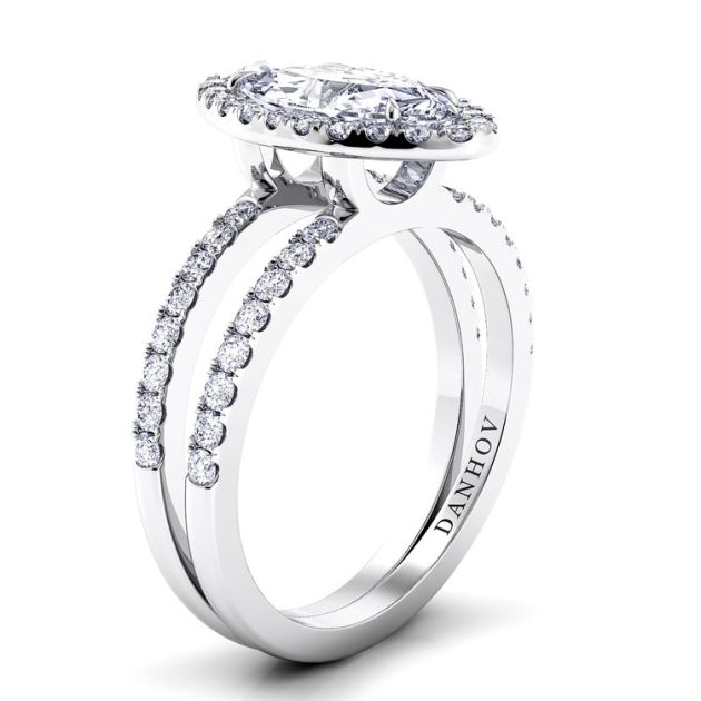 Danhov Per Lei Double Shank Marquise Engagement Ring in 14k White Gold