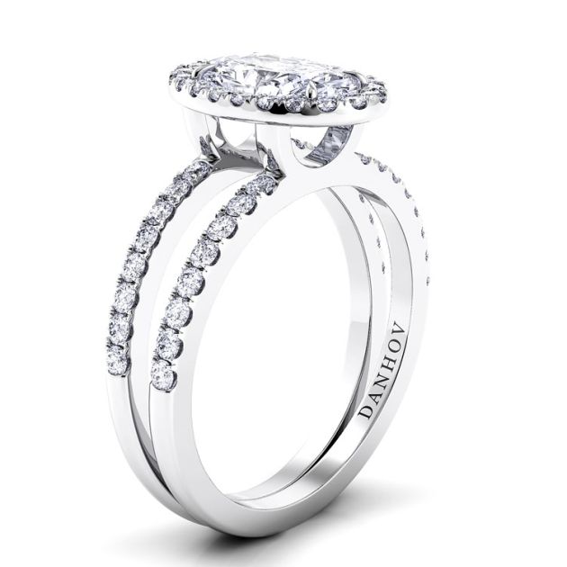 Danhov Per Lei Oval Diamond Engagement Ring in 14k White Gold