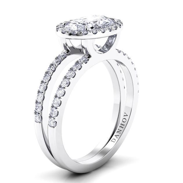 Danhov Per Lei Double Shank Oval Engagement Ring in 14k White Gold
