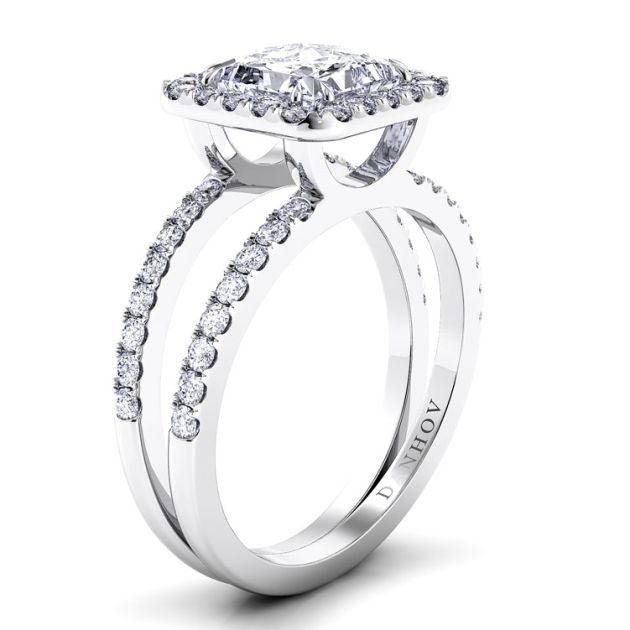 Danhov Per Lei Double Shank Princess Engagement Ring in 14k White Gold