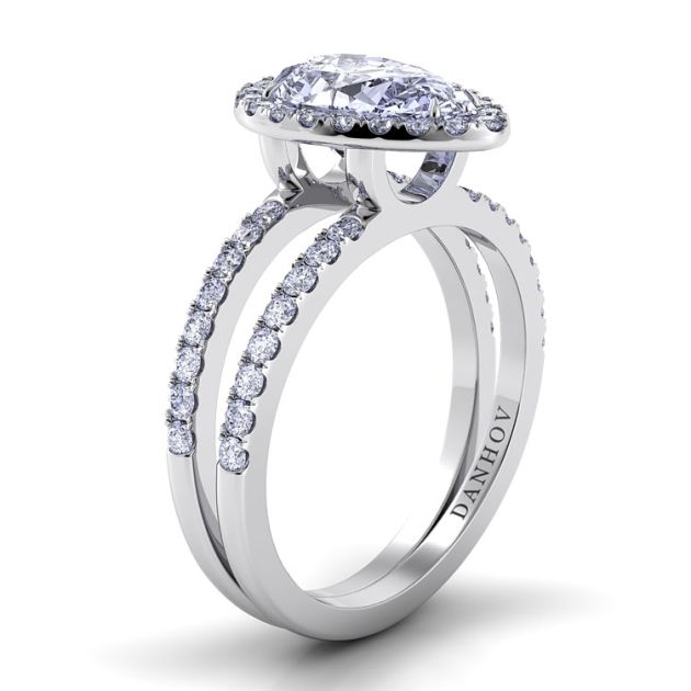 Danhov Per Lei Pear Diamond Engagement Ring in 14k White Gold