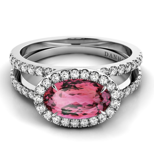 Danhov Per Lei Blush Topaz Split Shank Ring in 14k White Gold