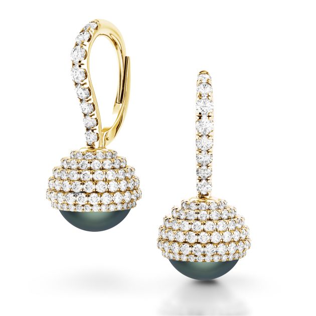 Danhov Trenta Limited Edition Black Pearl Diamond Earrings  in 14k Yellow Gold