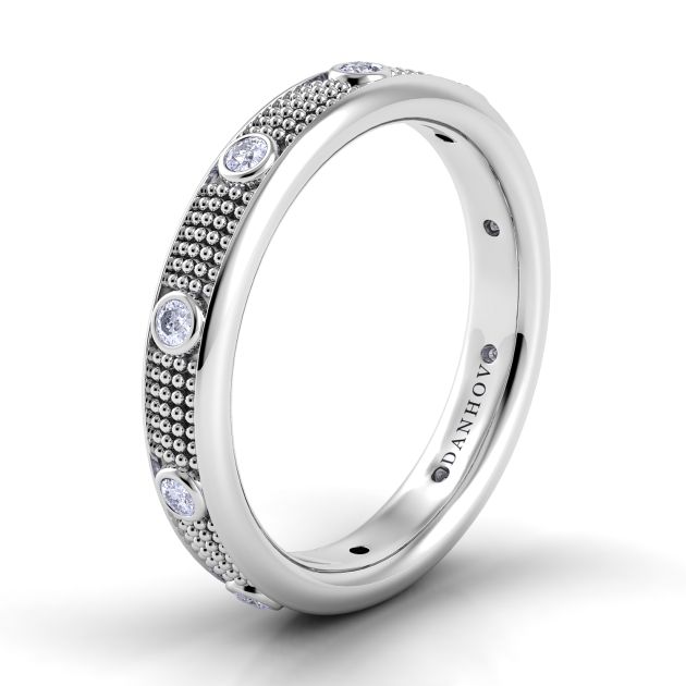 Danhov Pelote Domed Men's Wedding Band in 14k White Gold