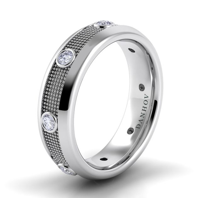 Danhov Pelote  Domed Diamond Wedding Band for Him in 14k White Gold