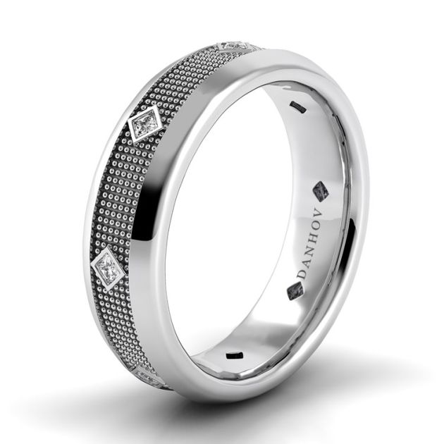 Danhov Pelote Domed Diamond Wedding Band For Men in 14k White Gold