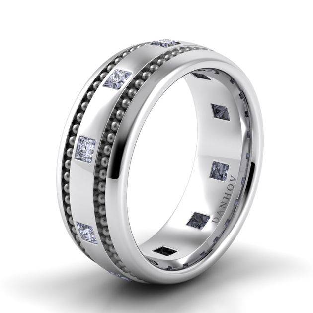 Danhov Pelote Platinum Domed Diamond Wedding Band for Men in 14k White Gold