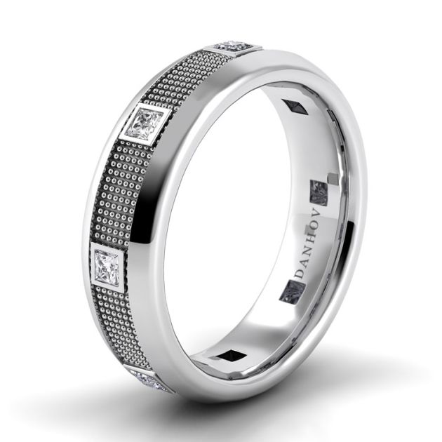 Danhov Pelote  Domed Diamond Wedding Ring for Men in 14k White Gold