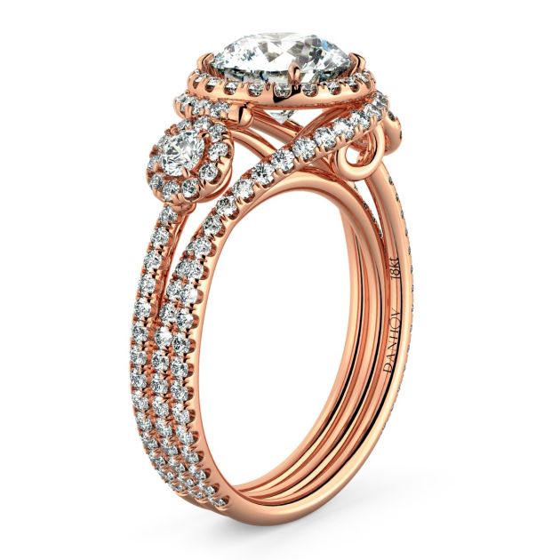 Danhov Abbraccio Unique Three Stone Engagement Ring in 14k Rose Gold