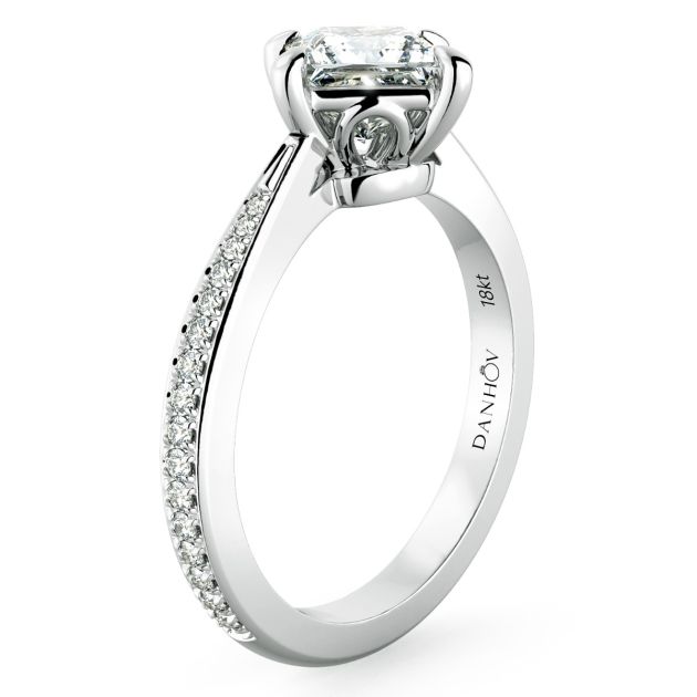 Danhov Classico Princess Cut Ladies Engagement Ring in 18k White Gold