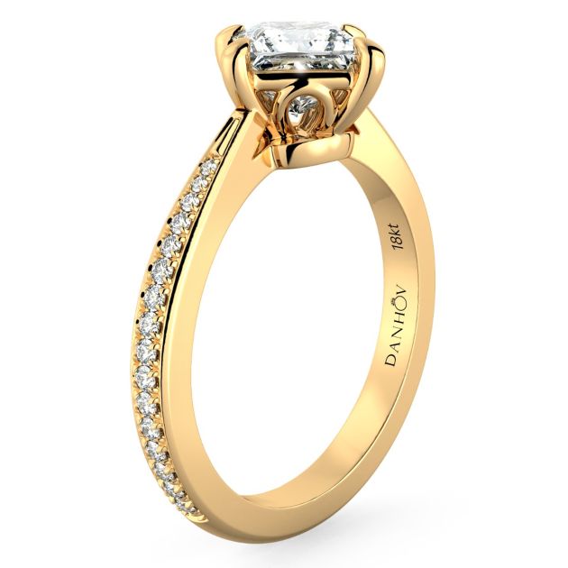 Danhov Classico Princess Cut Ladies Engagement Ring in 18k Yellow Gold